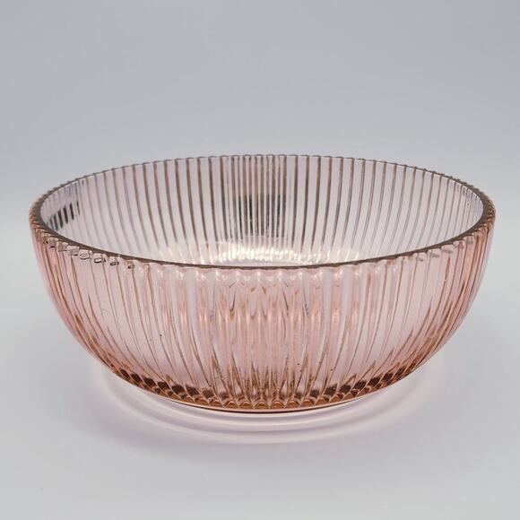 Anchor Hocking Pink Depression Glass Bowl 8.75" Queen Mary Vertical Ribbed VTG - Picture 3 of 11